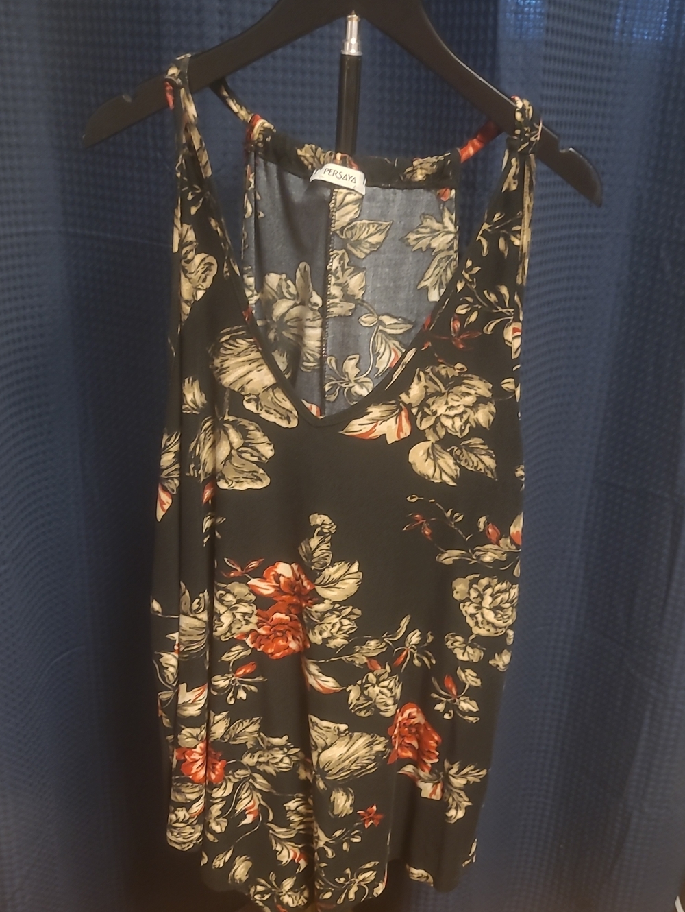 Persaya Black Floral Camisole with Red and Cream Blooms